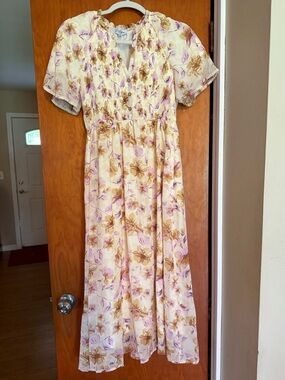 Polagram Yellow and Lavender Floral Maxi Dress